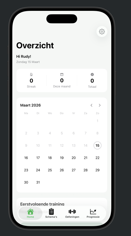 Simple Gym Tracker – Overview screen